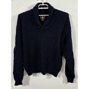 ALPS Rugged Outdoors Sweater Mens Large Navy Blue Shawl Collar Speckled Knit